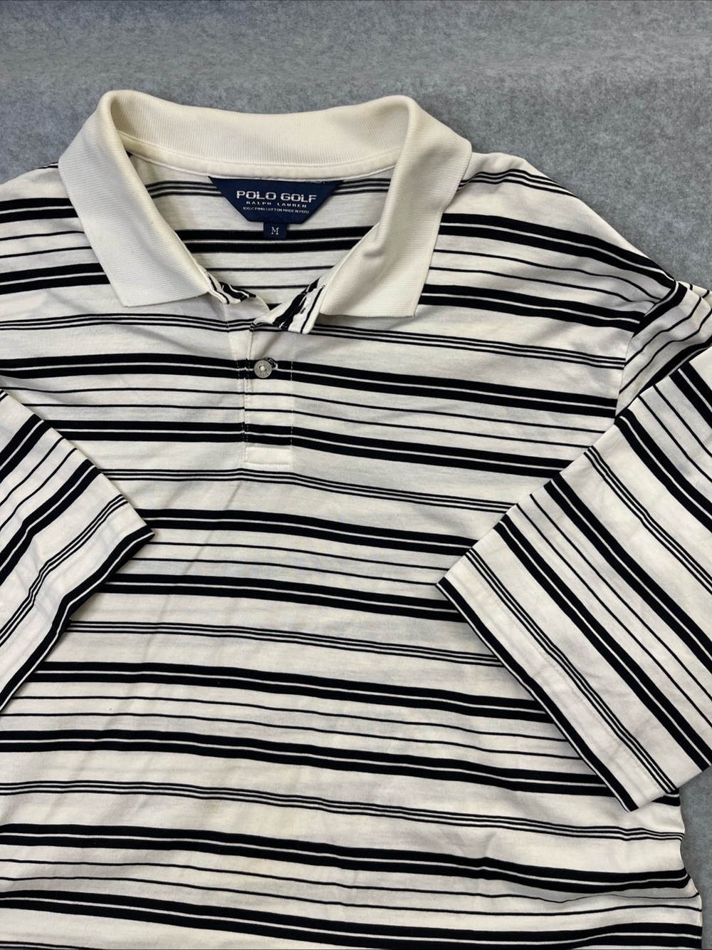 Polo Golf Ralph Lauren Men’s Black White Striped Short Sleeve Shirt Medium